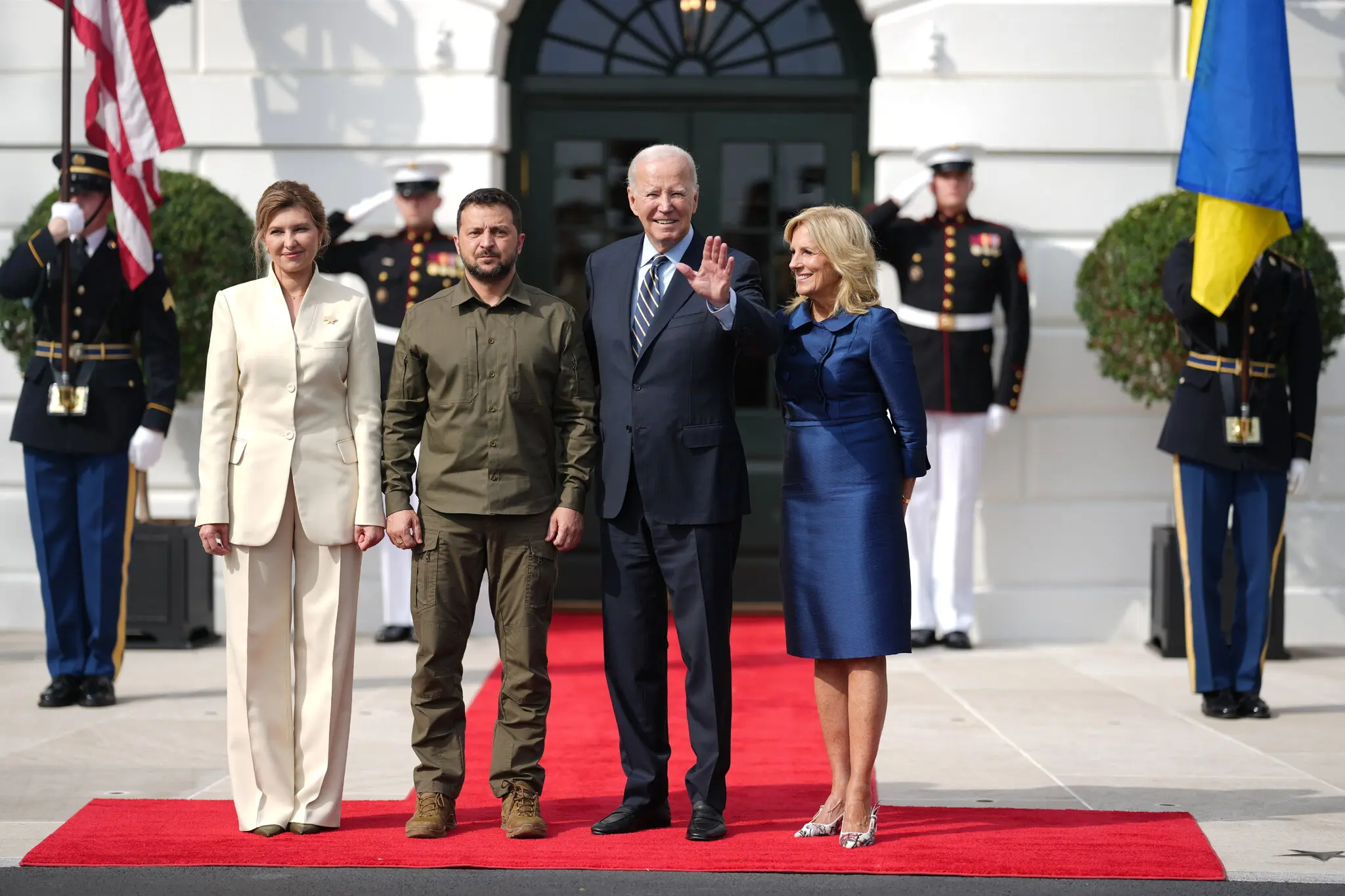 Президент Байден і перша леді Джилл Байден з президентом України Володимиром Зеленським і його дружиною Оленою Зеленською в Білому домі в четвер